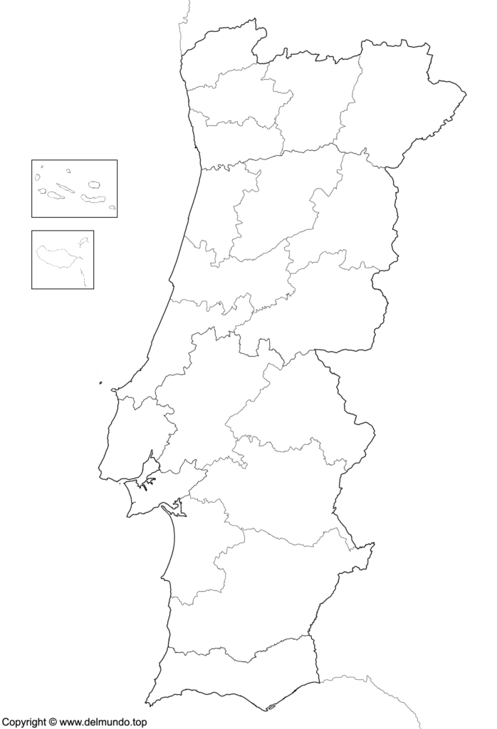 Mapa de Portugal en blanco y negro