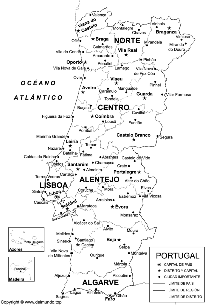 Mapa de Portugal para imprimir