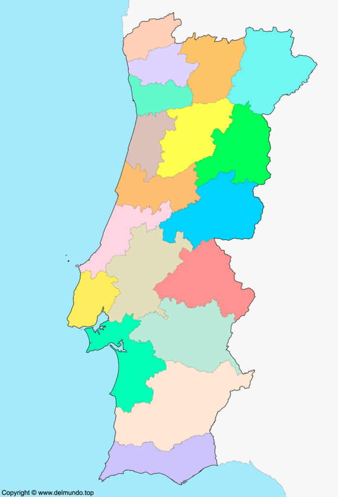 Mapa de Portugal político mudo