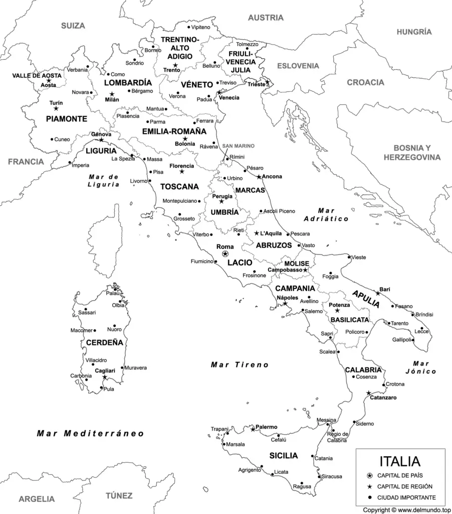 Mapa de Italia en español para imprimir