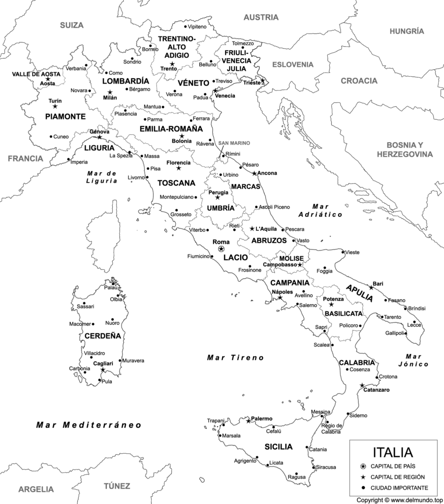 Mapa de Italia en español para imprimir