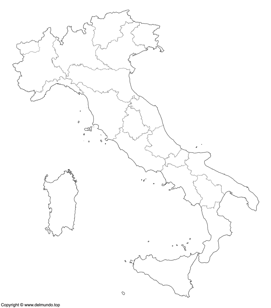 Mapa de Italia en blanco y negro para imprimir o colorear